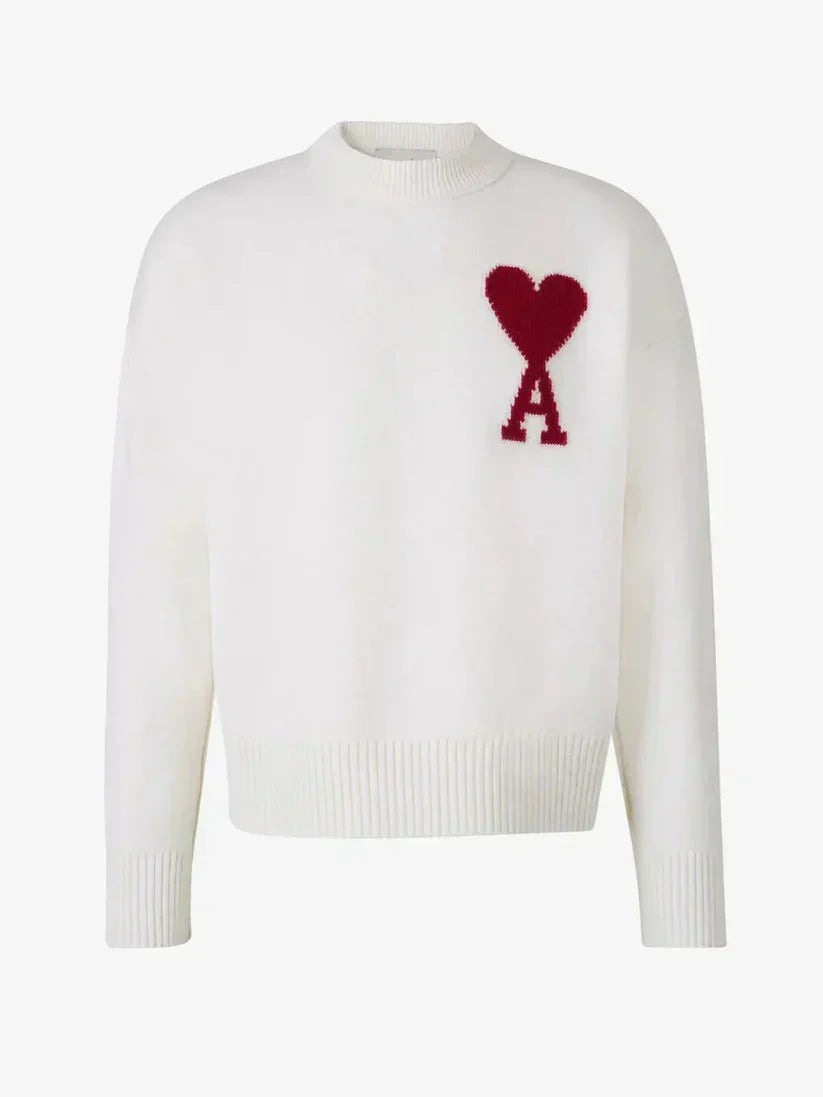Pulover unisex Amitalie 100% lână cu inimă iconică