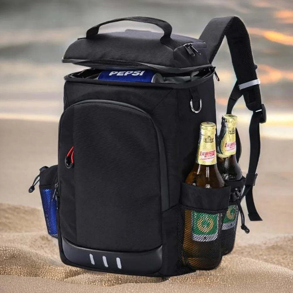 Durable cooler backpack with bottle opener for trips and camping