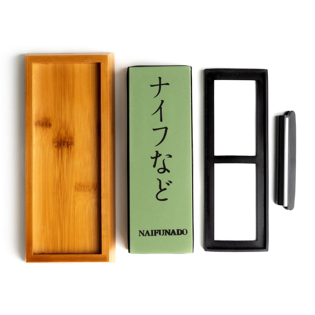 Pedra de Afiar de Cozinha Dupla Face 1000/6000 Grão Base de Bambu