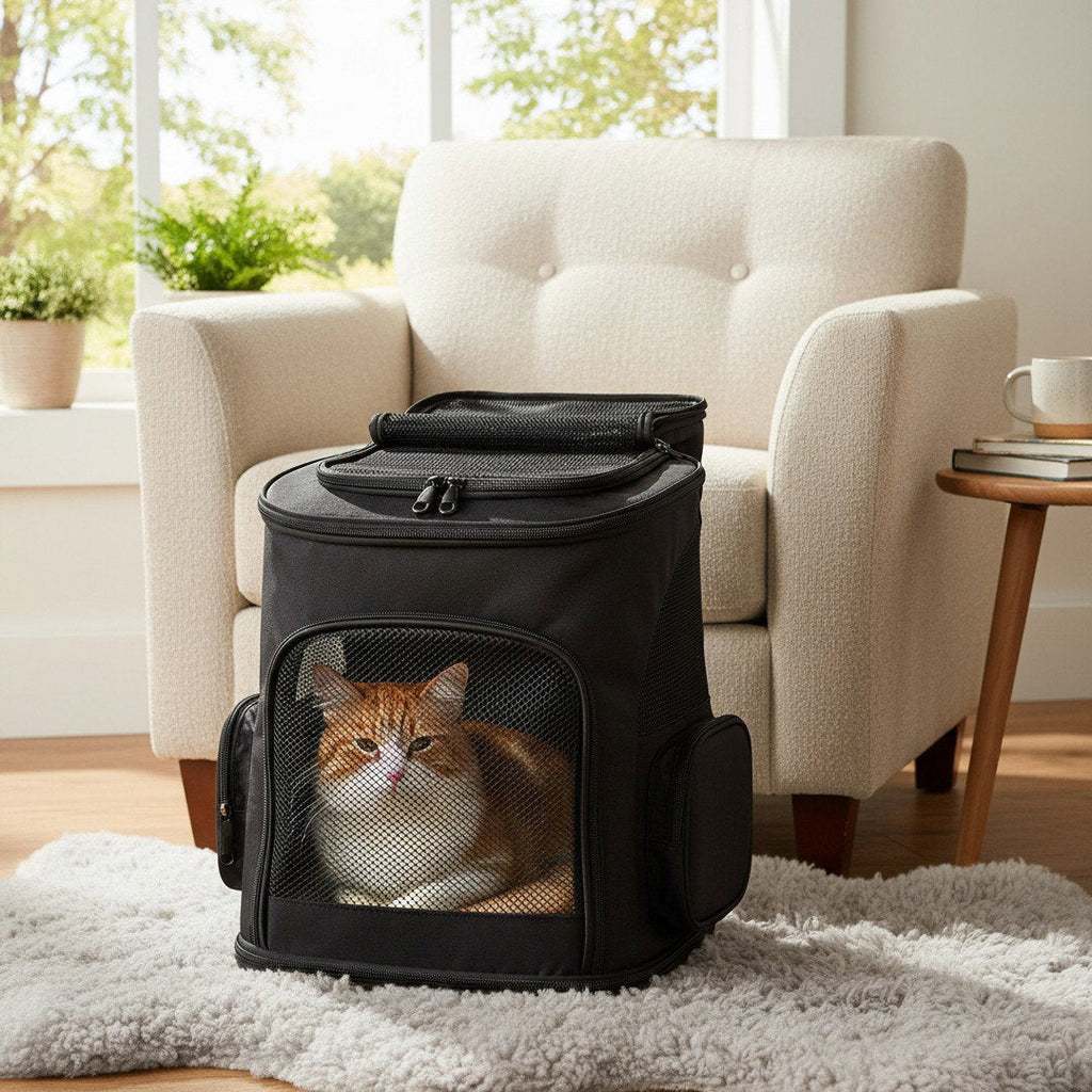 Bärbar katt-ryggsäck med tittfönster och ventilation för stressfri resa