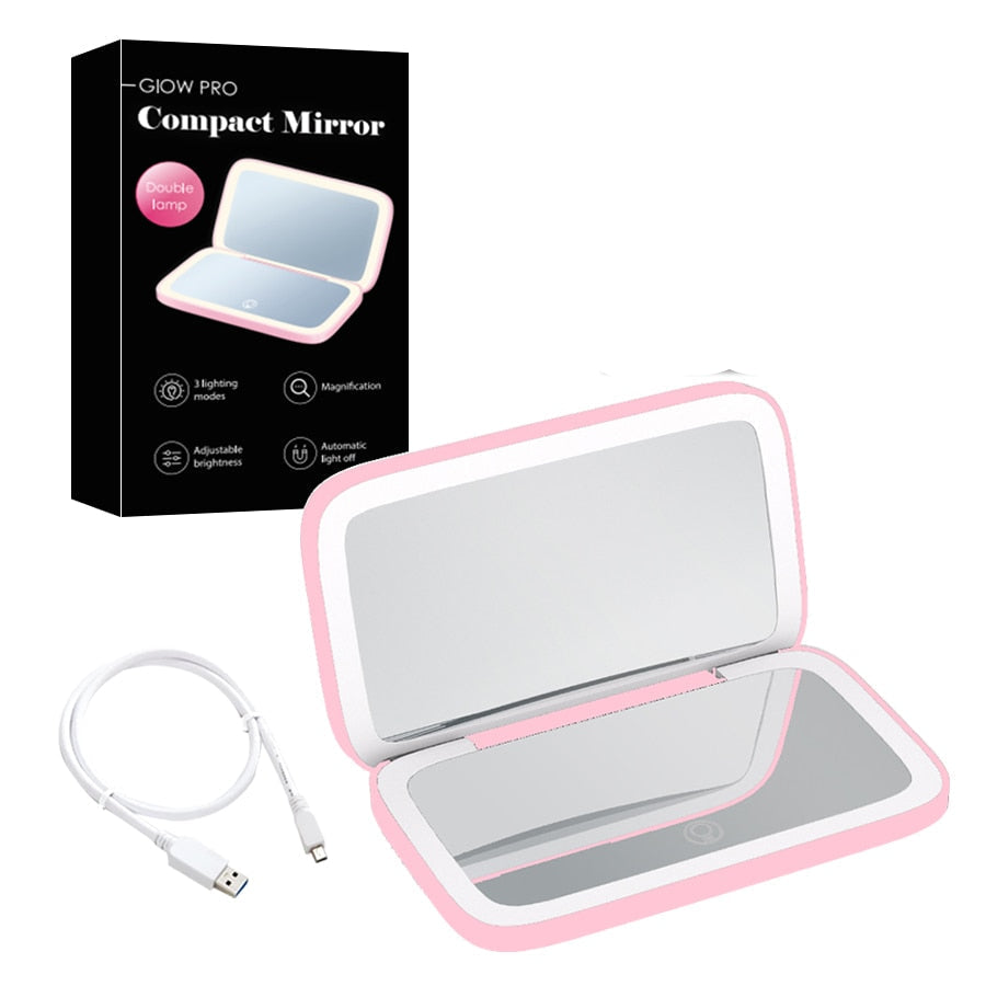 Compact LED Makeup Mirror with Double Magnification 1X and 10X