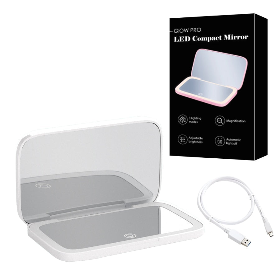 Compact LED Makeup Mirror with Double Magnification 1X and 10X