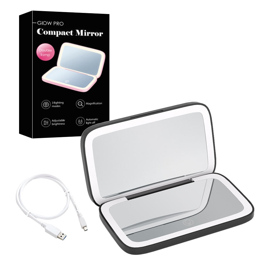 Compact LED Makeup Mirror with Double Magnification 1X and 10X