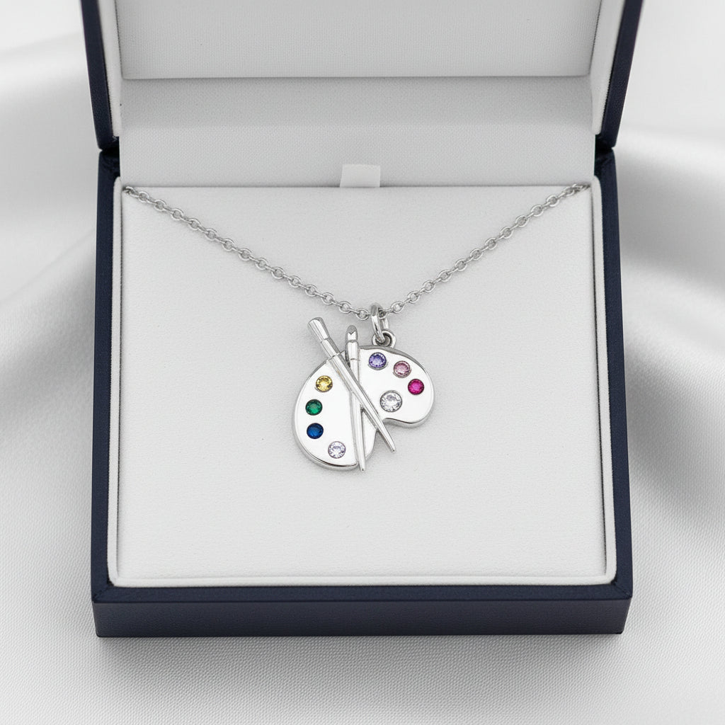 Artistic Gemstone Palette Necklace in Gold and Silver