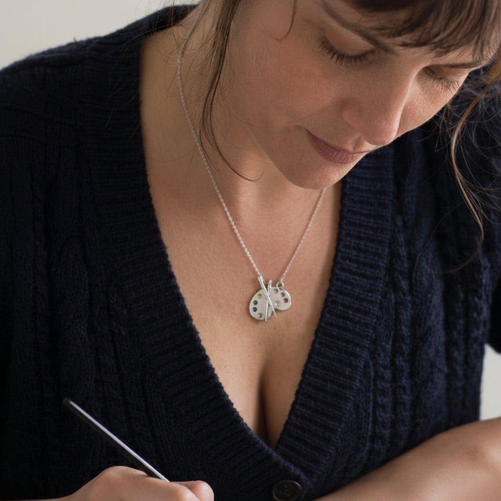 Artistic Gemstone Palette Necklace in Gold and Silver