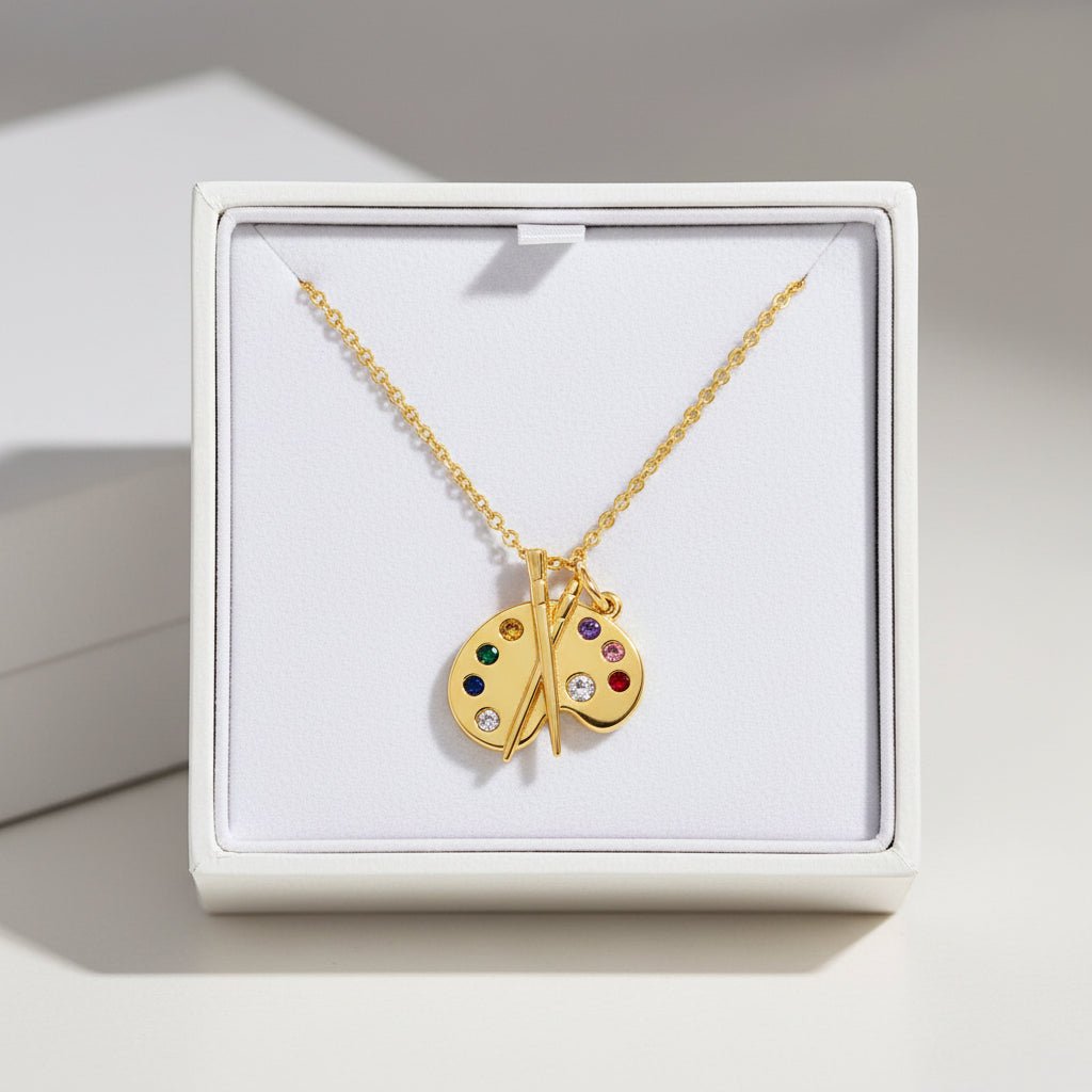 Artistic Gemstone Palette Necklace in Gold and Silver