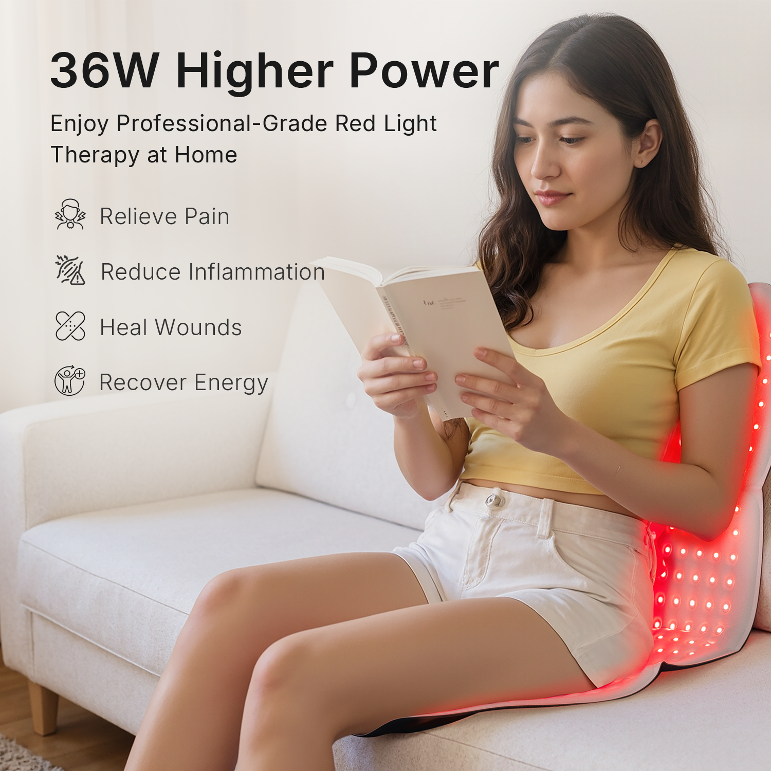 Almofada Grande de Terapia com Luz Vermelha – 792 LEDs, 36W para Alívio Total das Costas e Cintura