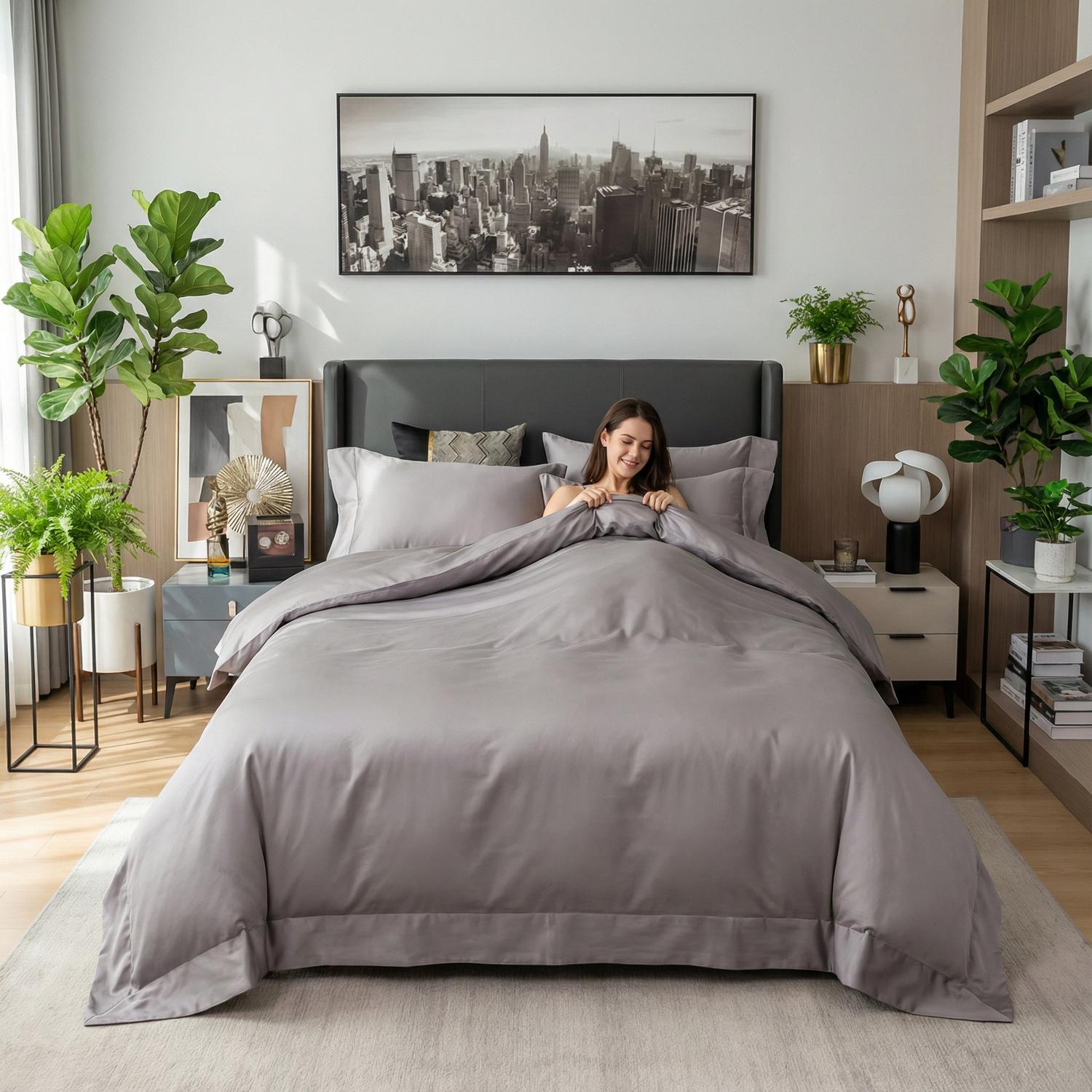 Aster Grå Blødt Dynebetræk Sæt Med Elegant Moderne Sengetøjsdesign