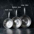 Pure titanium koekenpan, 32 34 36 cm ongecoat professioneel kookgerei
