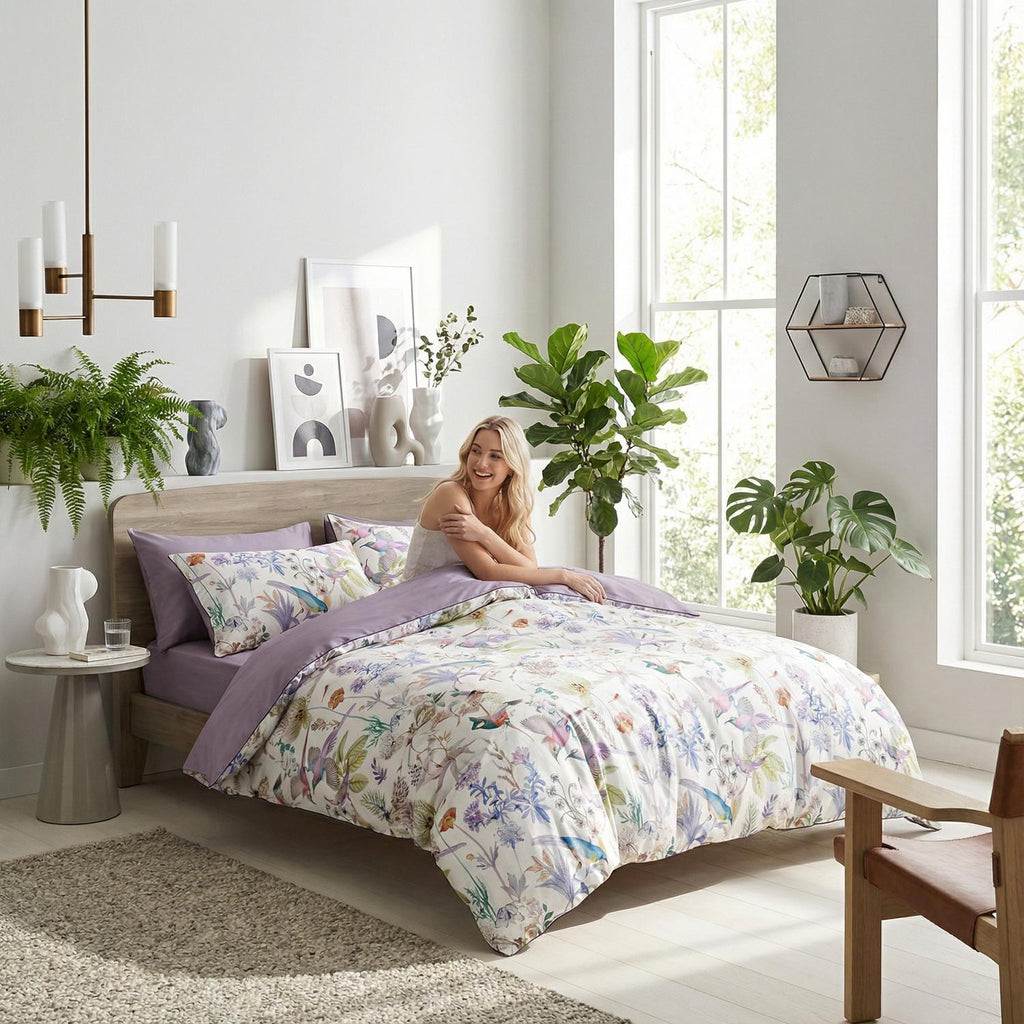 Aurora Bomuld Dynebetræk Sæt Med Livligt Fuglemotiv