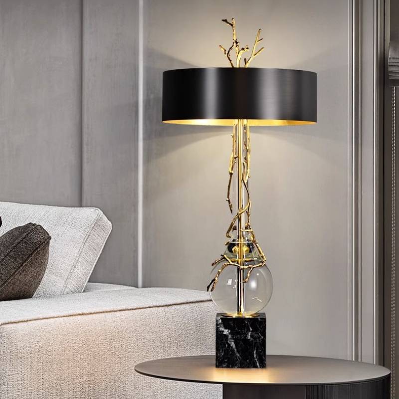 Elegant Marble Base Table Lamp With Black Shade - Modern Designer Lighting