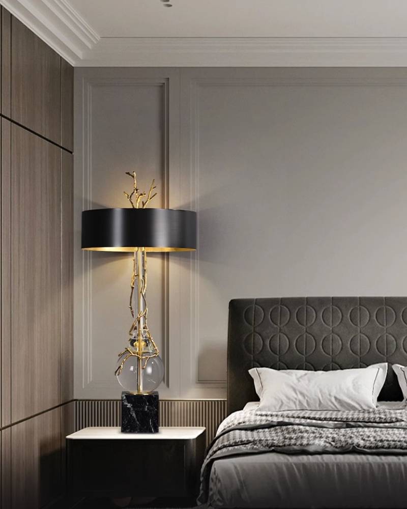 Elegant Marble Base Table Lamp With Black Shade - Modern Designer Lighting
