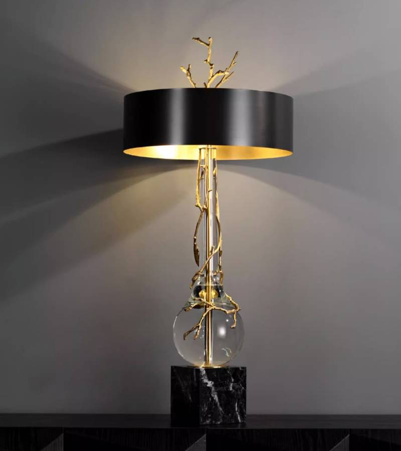 Elegant Marble Base Table Lamp With Black Shade - Modern Designer Lighting