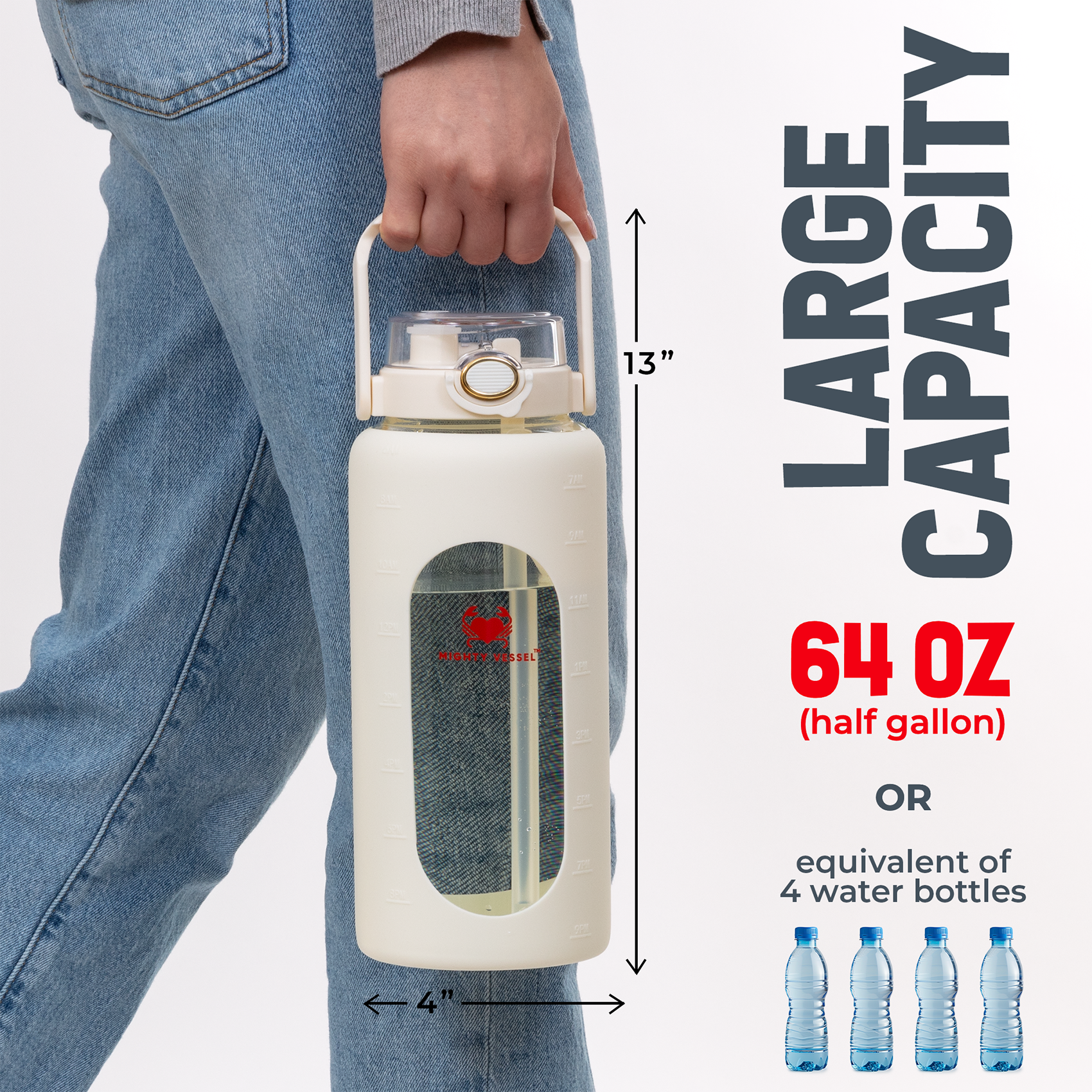 64 Oz Impact-Resistant Glass Water Bottle | Petprovac