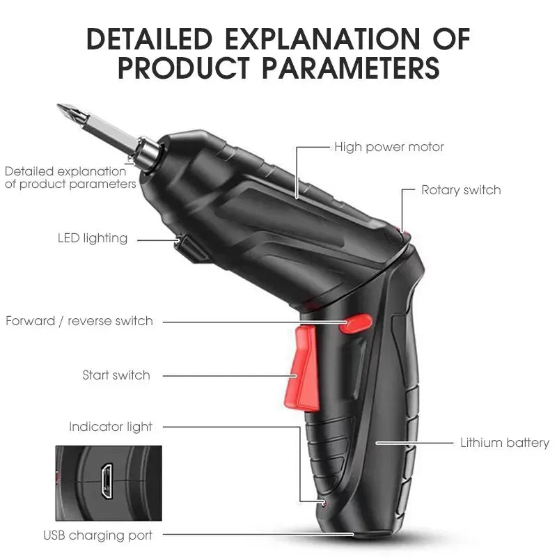 47-in-1 Cordless Battery Drill and Screwdriver Set for Precise DIY Work