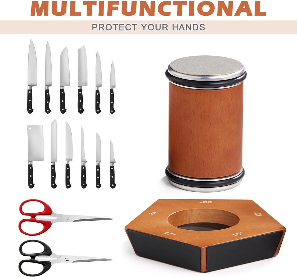 كويلّو إيدج شحاذ سكاكين رولر دايموند برو بقاعدة خشبية