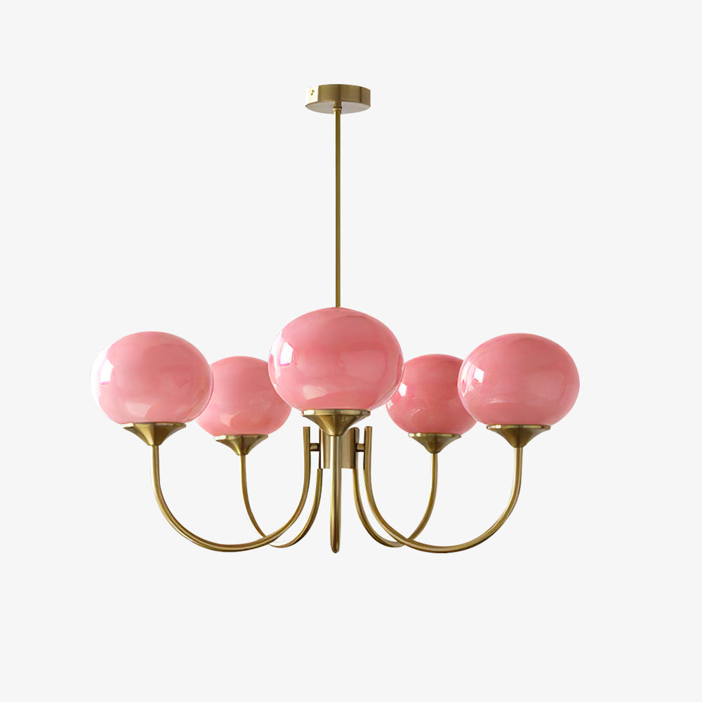 SolaraLuxe Gold Finish Chandelier With Pink Glass Shades