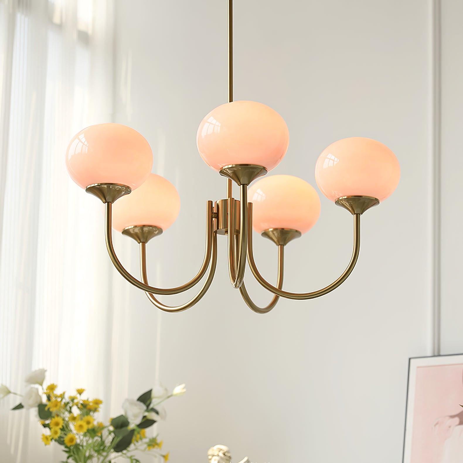 SolaraLuxe Gold Finish Chandelier With Pink Glass Shades