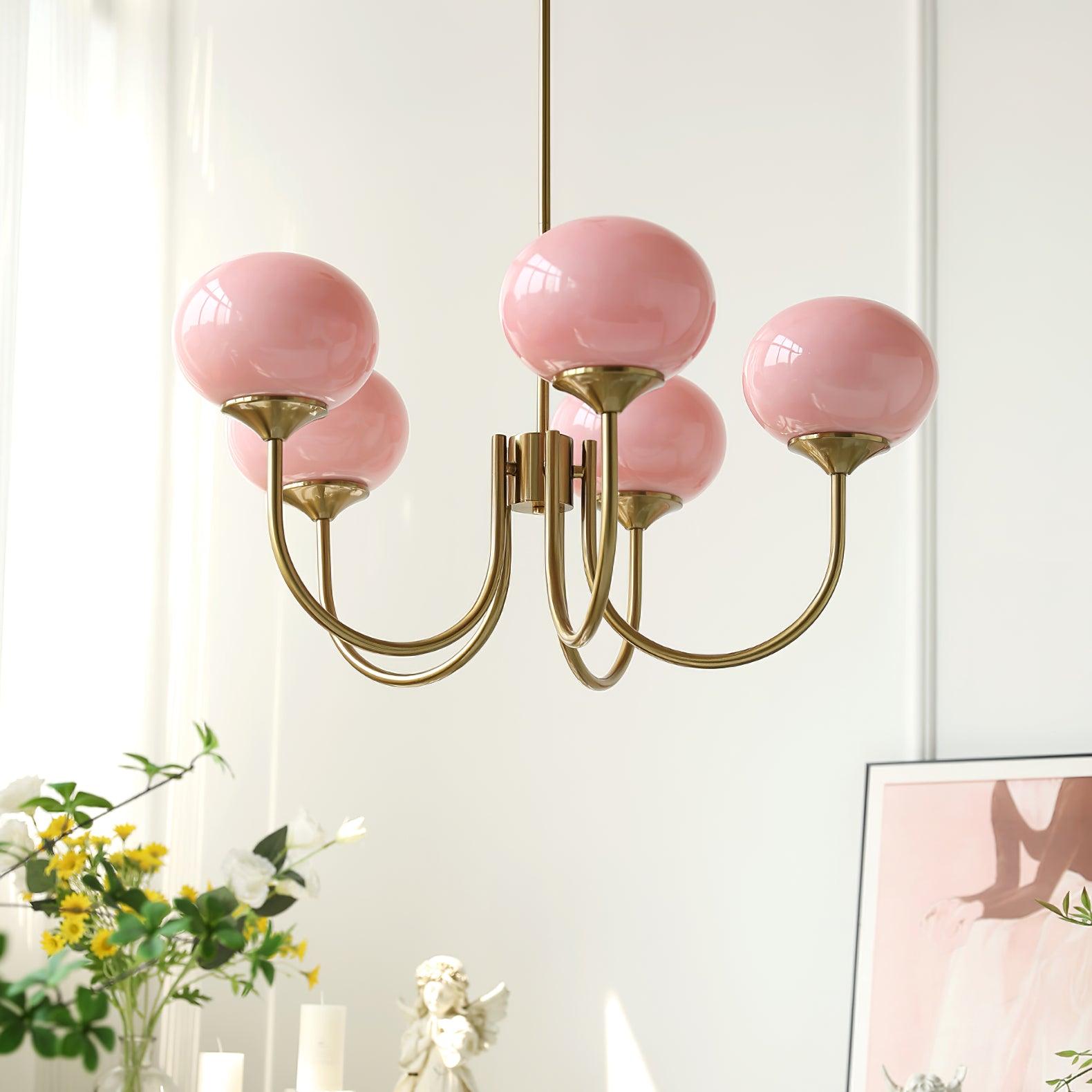 Alora Marshmallow Chandelier With Pink Glass Shades