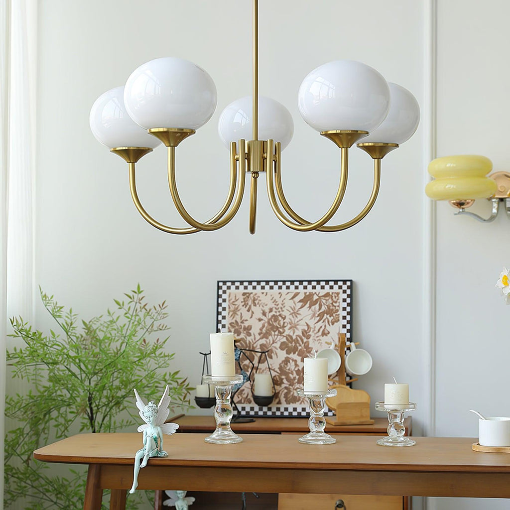 Alora Marshmallow Chandelier With Pink Glass Shades