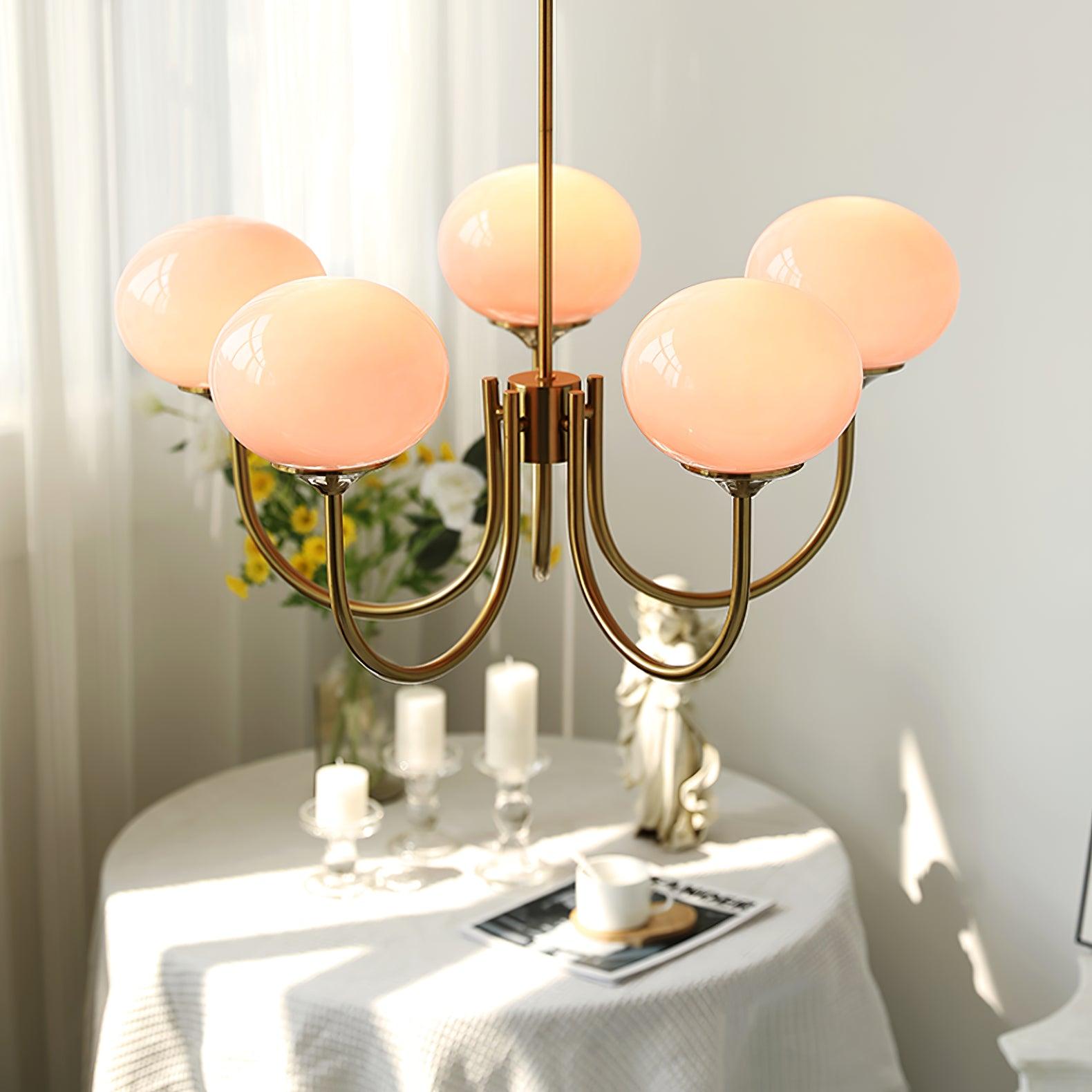 SolaraLuxe Gold Finish Chandelier With Pink Glass Shades