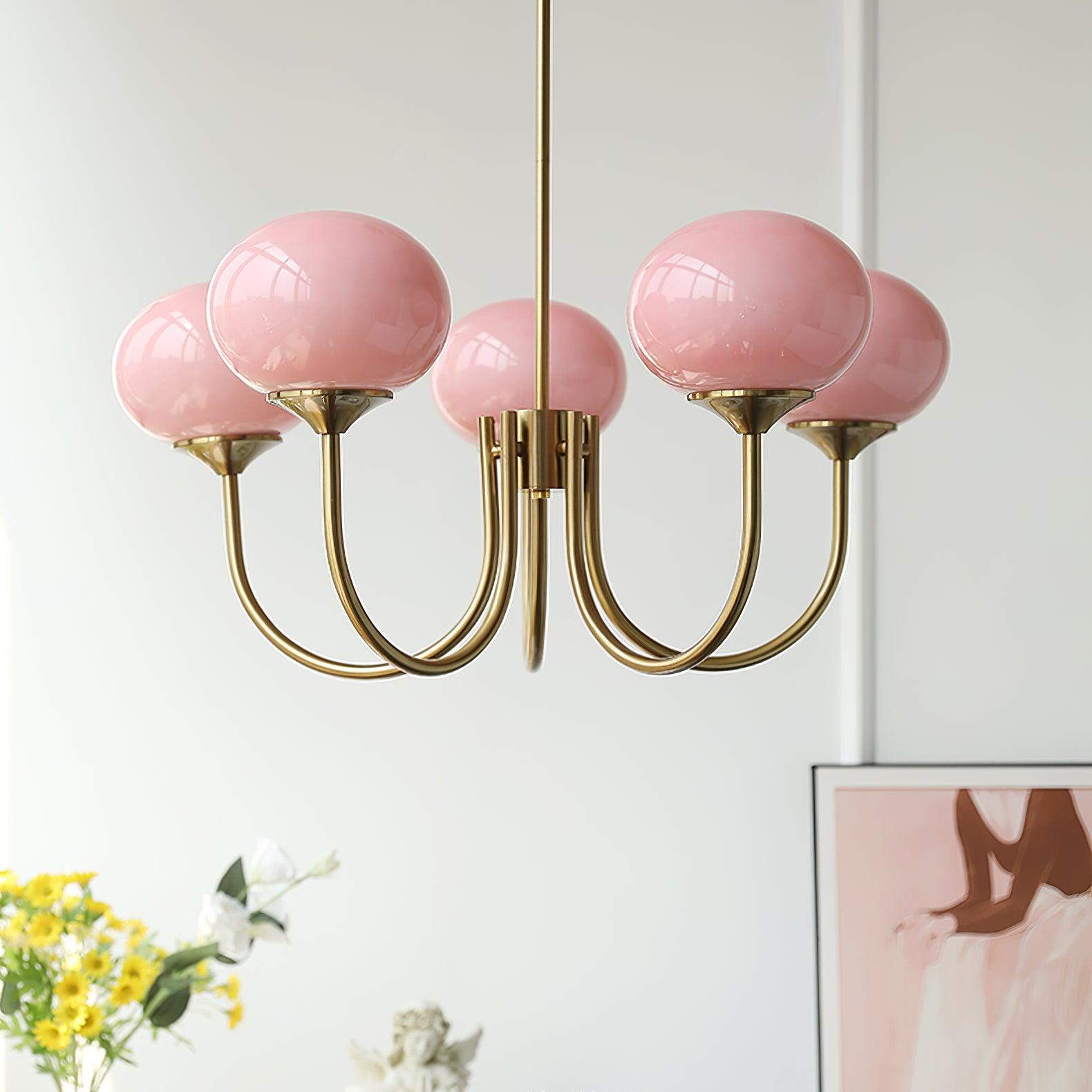 Alora Marshmallow Chandelier With Pink Glass Shades