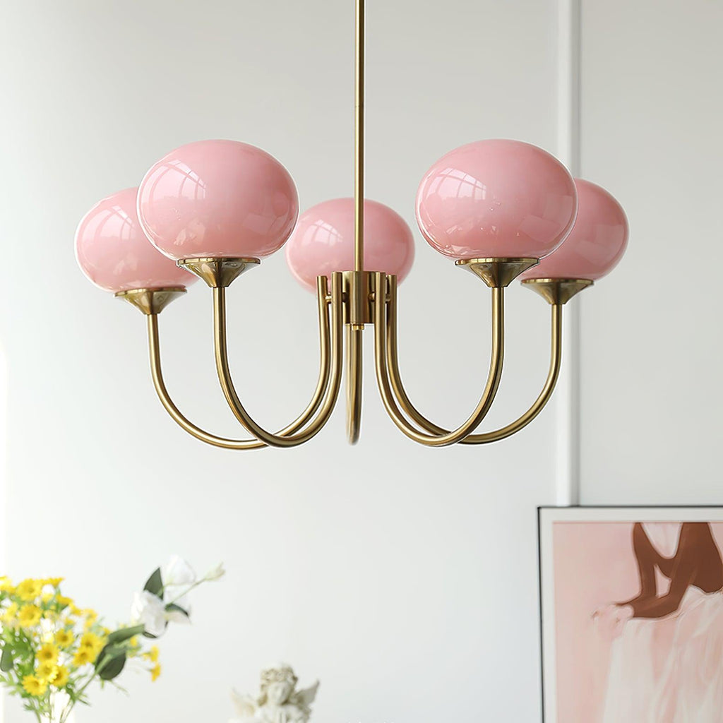 SolaraLuxe Gold Finish Chandelier With Pink Glass Shades