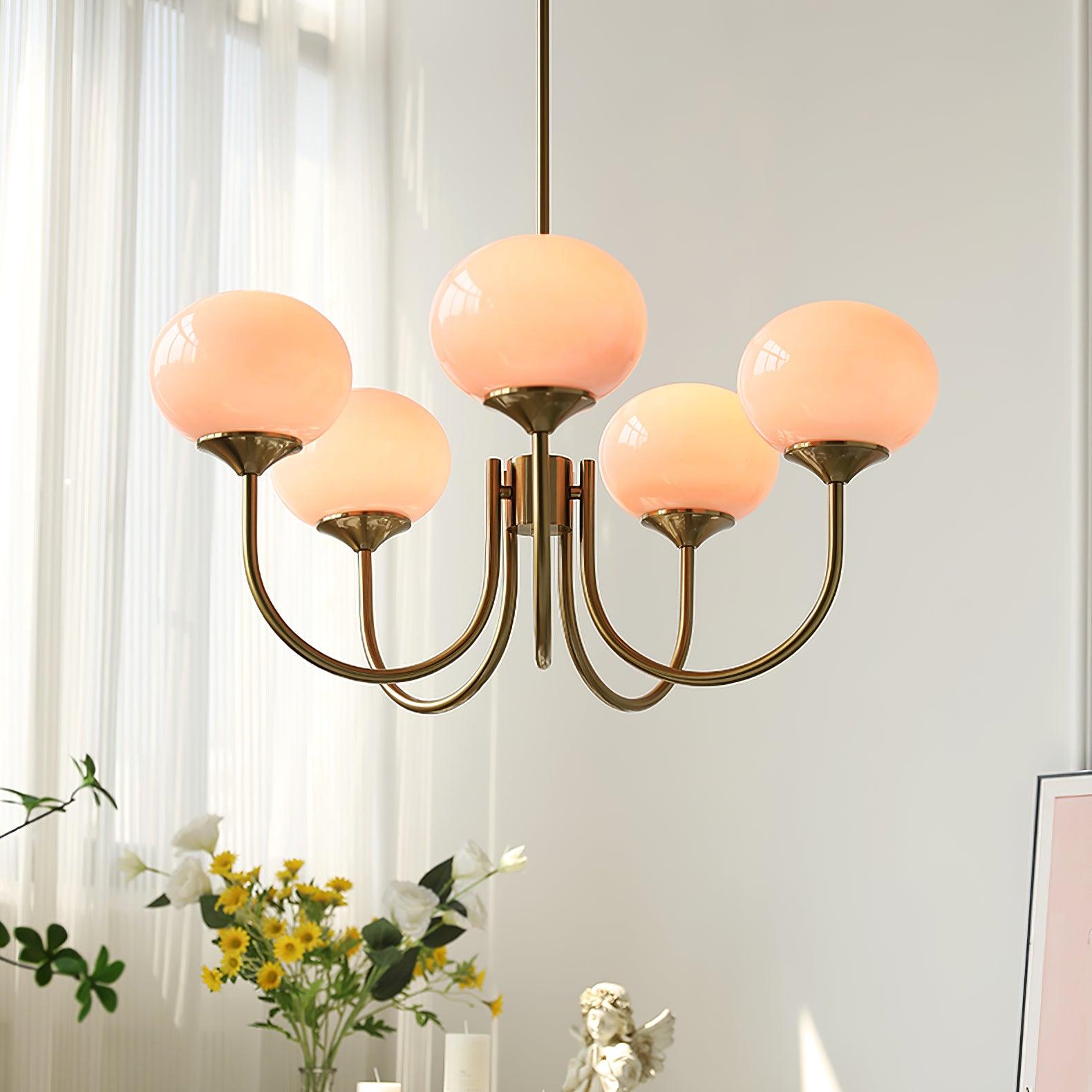 Alora Marshmallow Chandelier With Pink Glass Shades