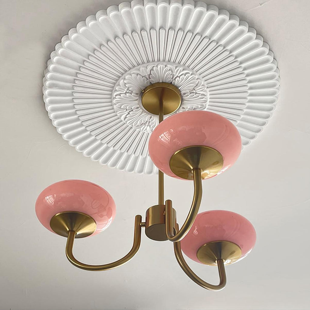 SolaraLuxe Gold Finish Chandelier With Pink Glass Shades