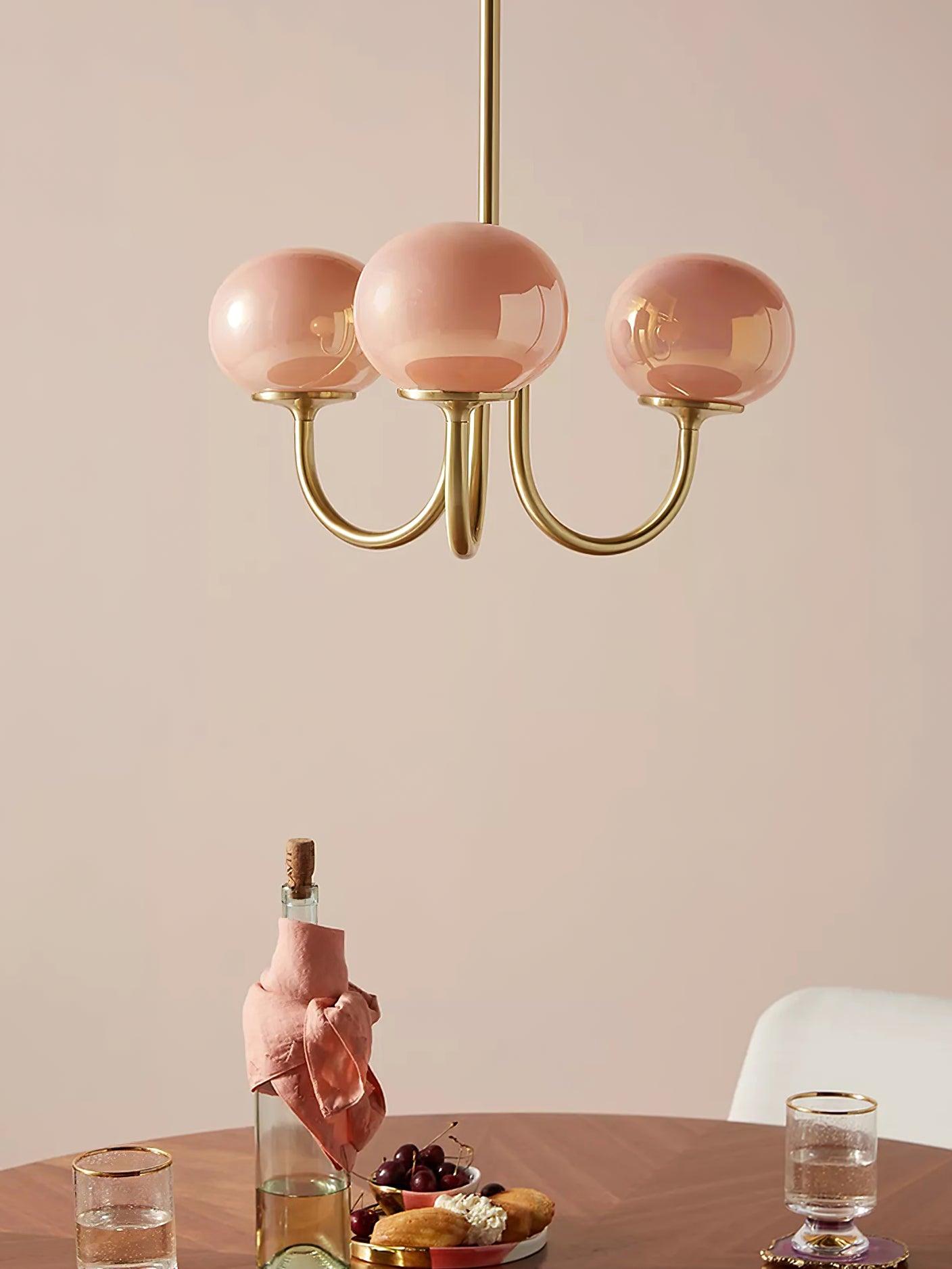SolaraLuxe Gold Finish Chandelier With Pink Glass Shades