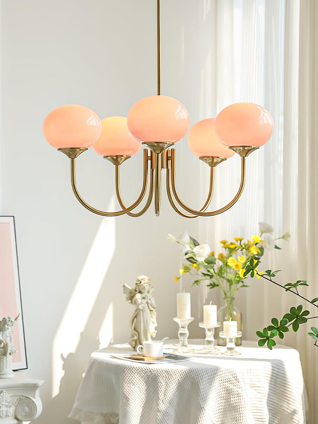 Alora Marshmallow Chandelier With Pink Glass Shades