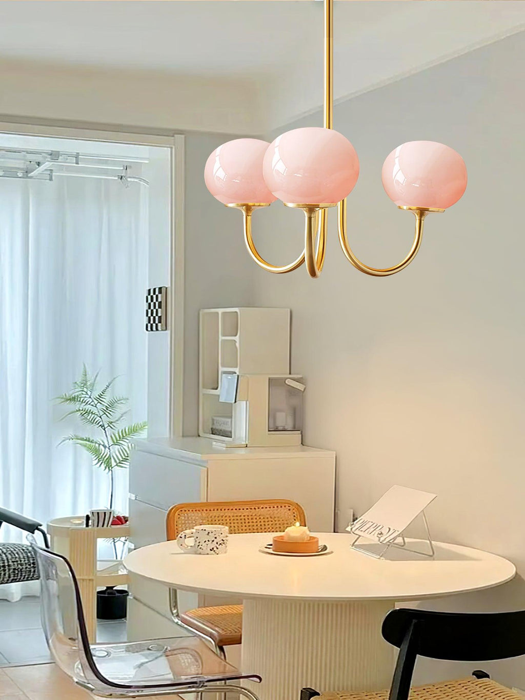 Alora Marshmallow Chandelier With Pink Glass Shades