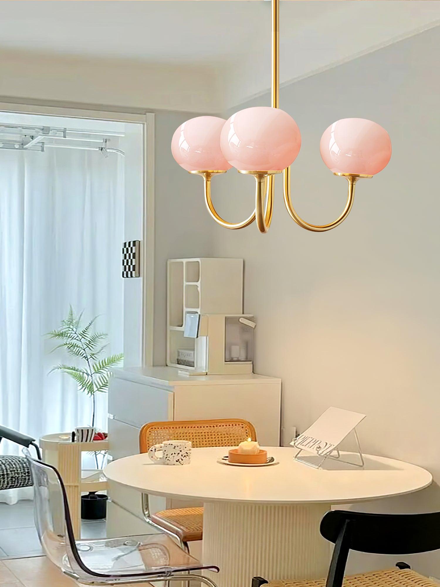 Alora Marshmallow Chandelier With Pink Glass Shades