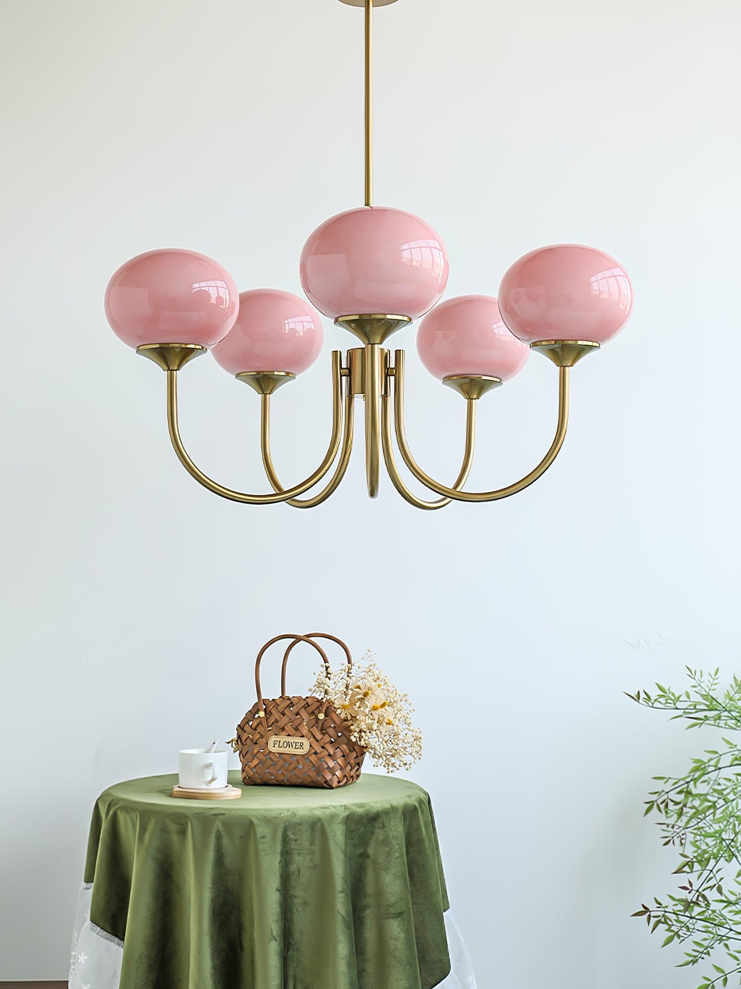 Alora Marshmallow Chandelier With Pink Glass Shades