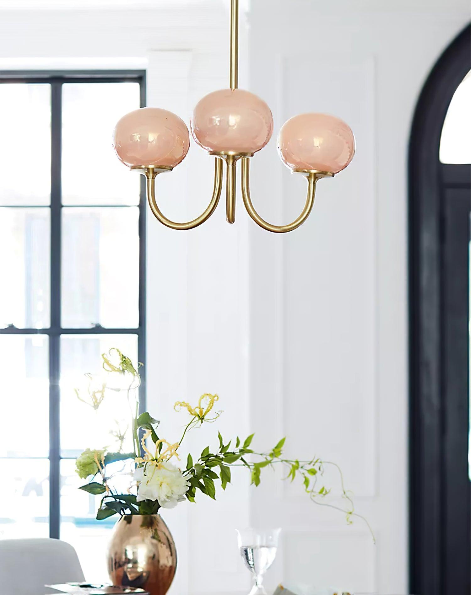 Alora Marshmallow Chandelier With Pink Glass Shades