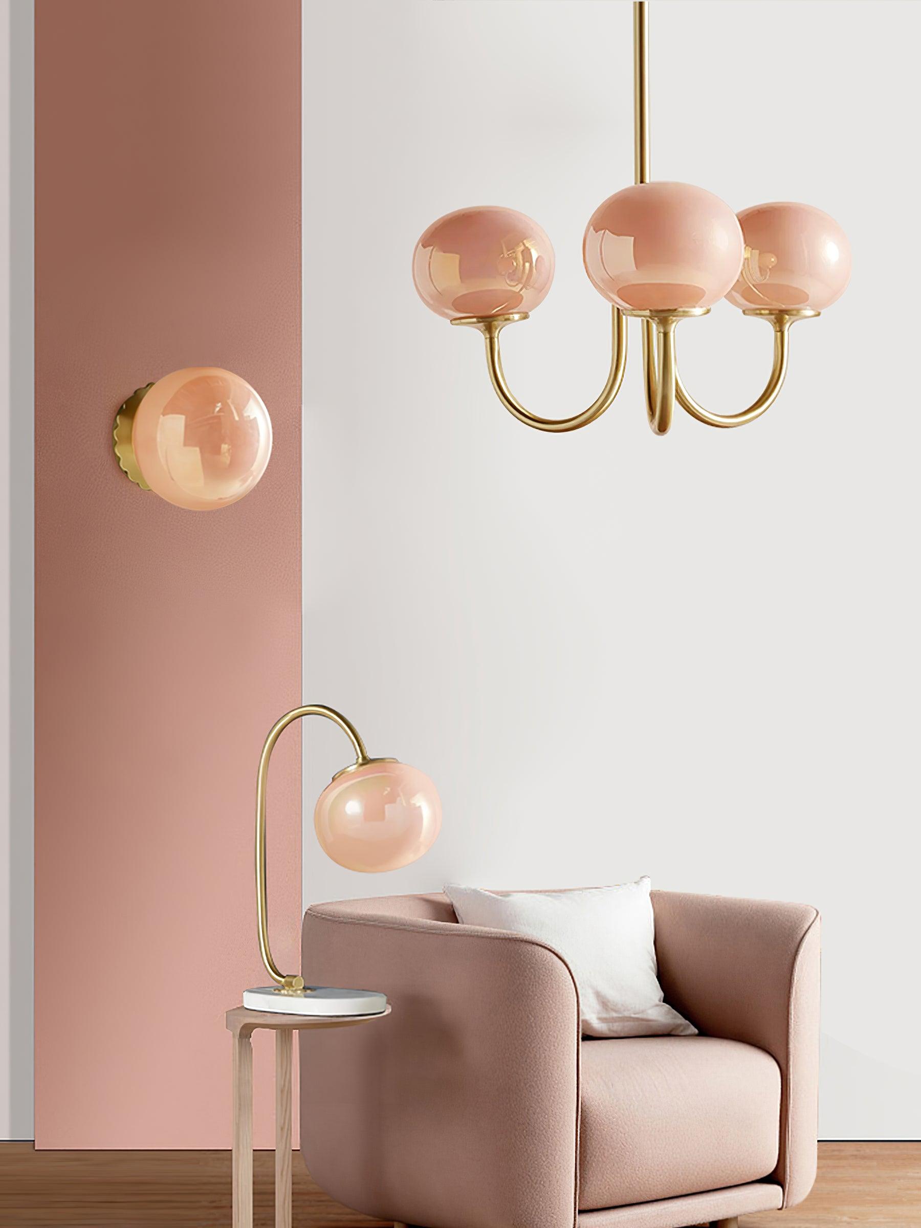 Alora Marshmallow Chandelier With Pink Glass Shades