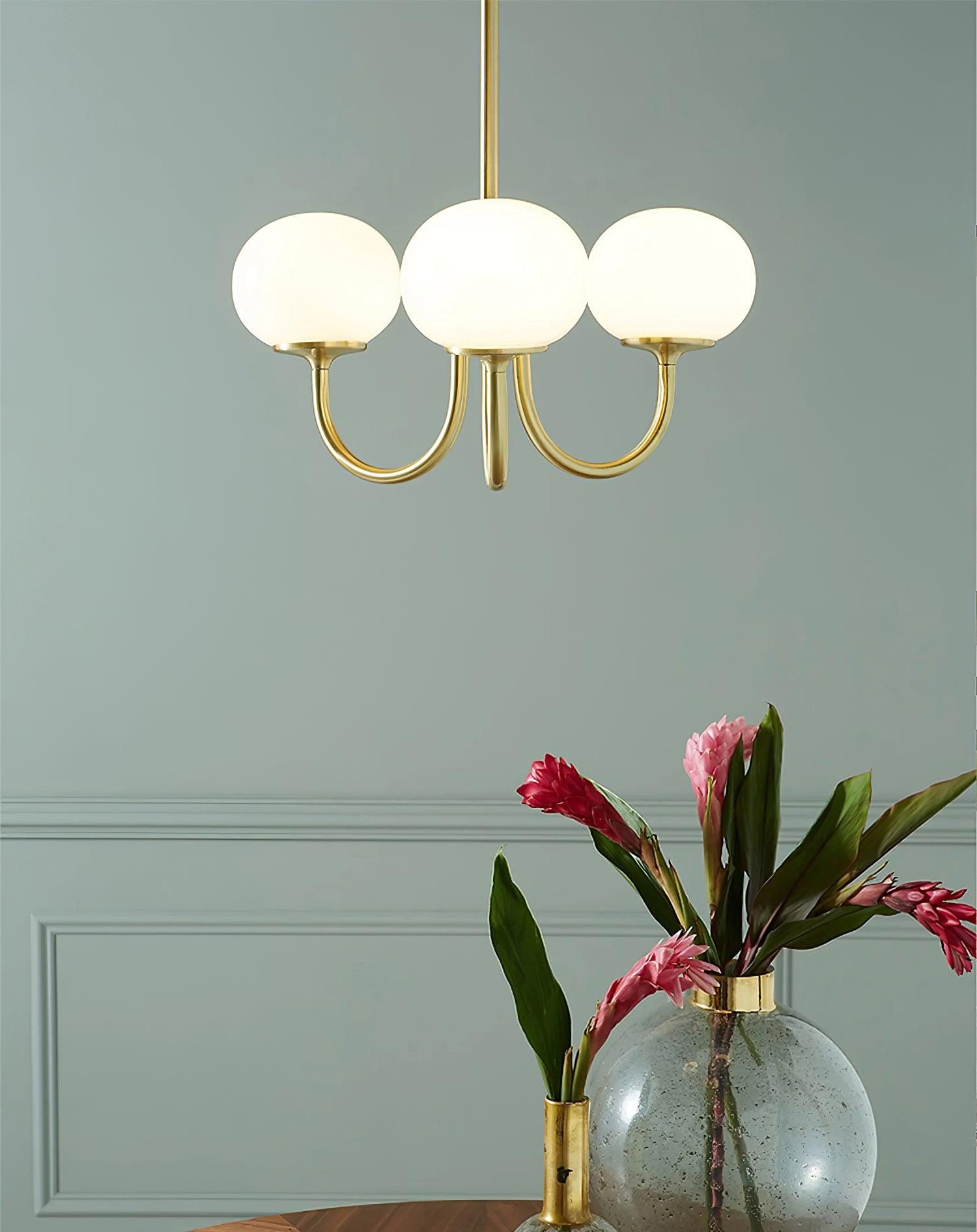 Alora Marshmallow Chandelier With Pink Glass Shades