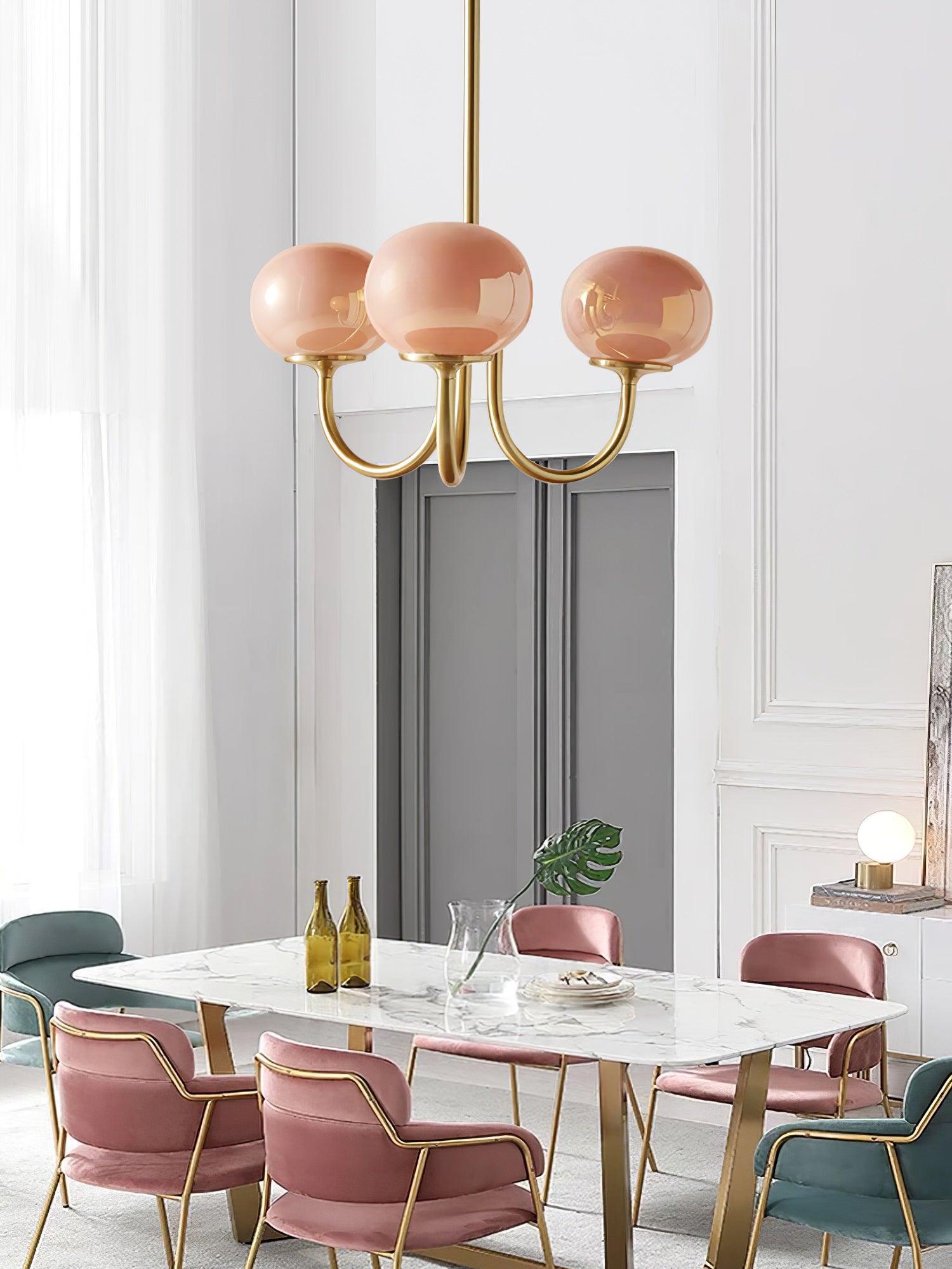 Alora Marshmallow Chandelier With Pink Glass Shades