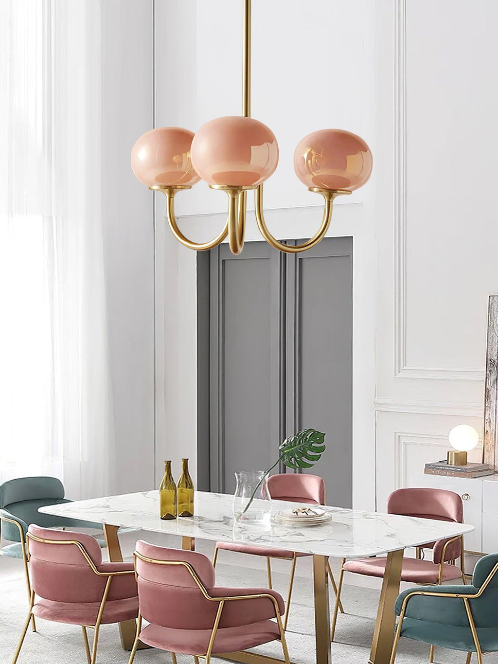 SolaraLuxe Gold Finish Chandelier With Pink Glass Shades