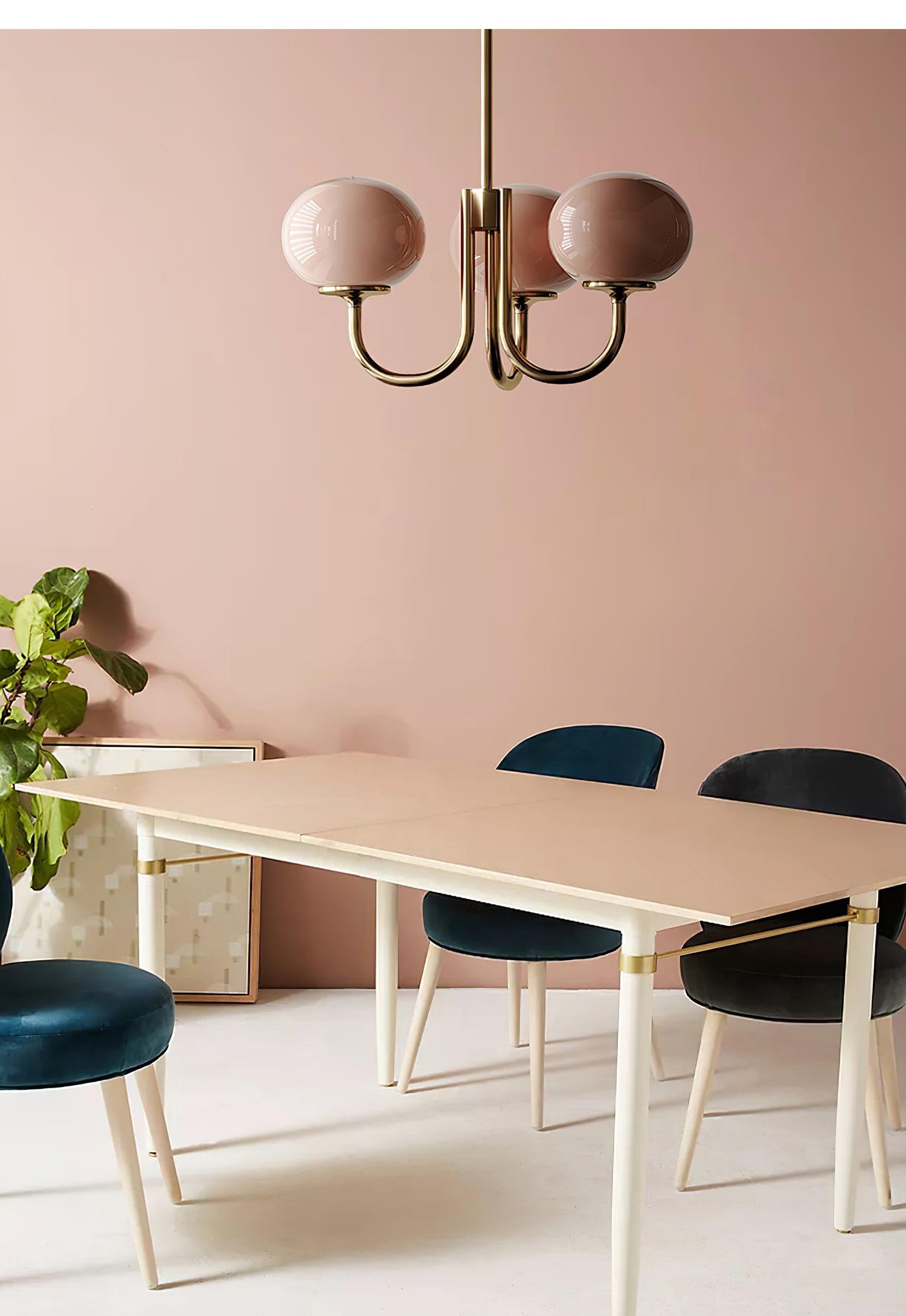 Alora Marshmallow Chandelier With Pink Glass Shades