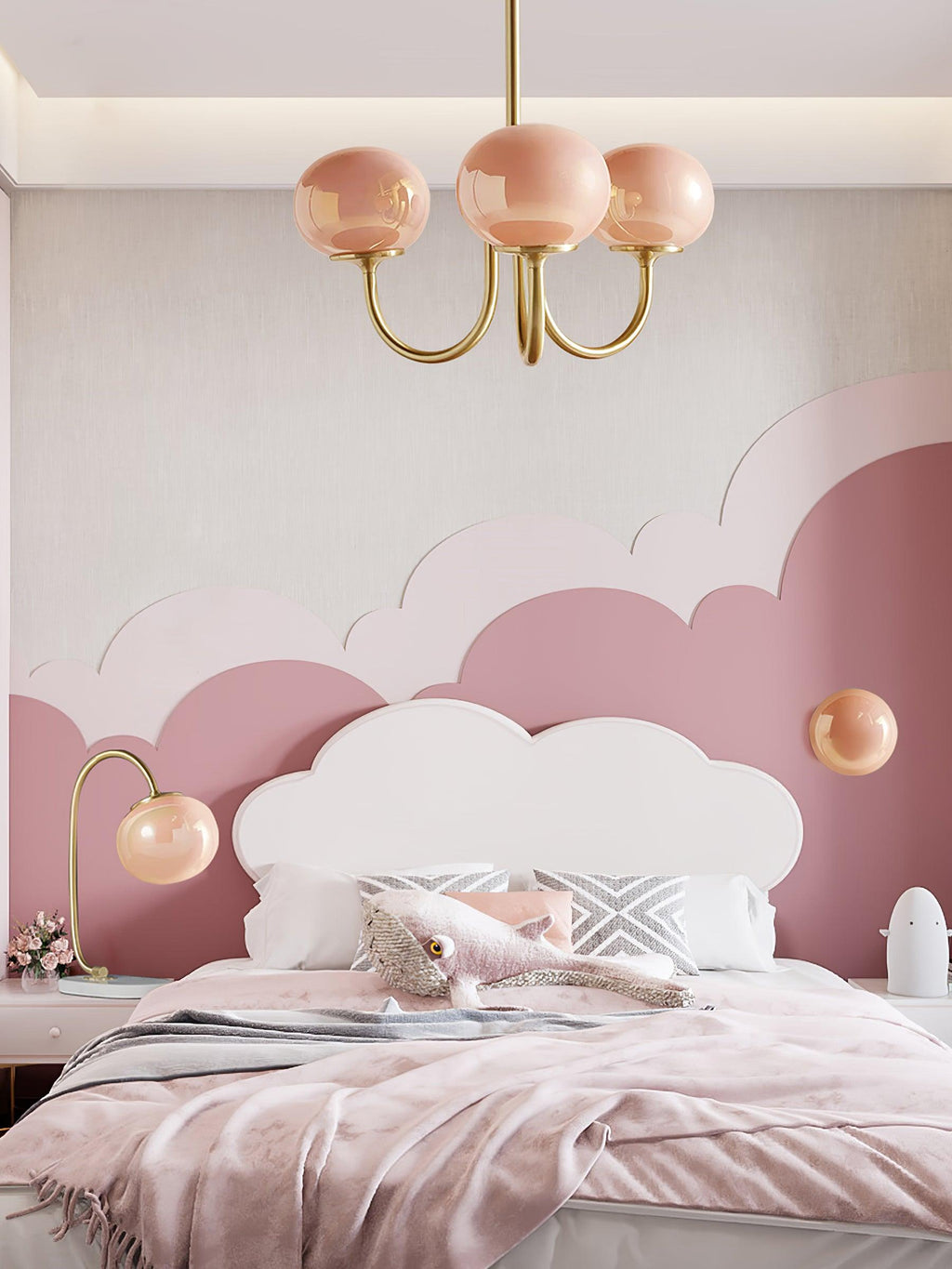 Alora Marshmallow Chandelier With Pink Glass Shades