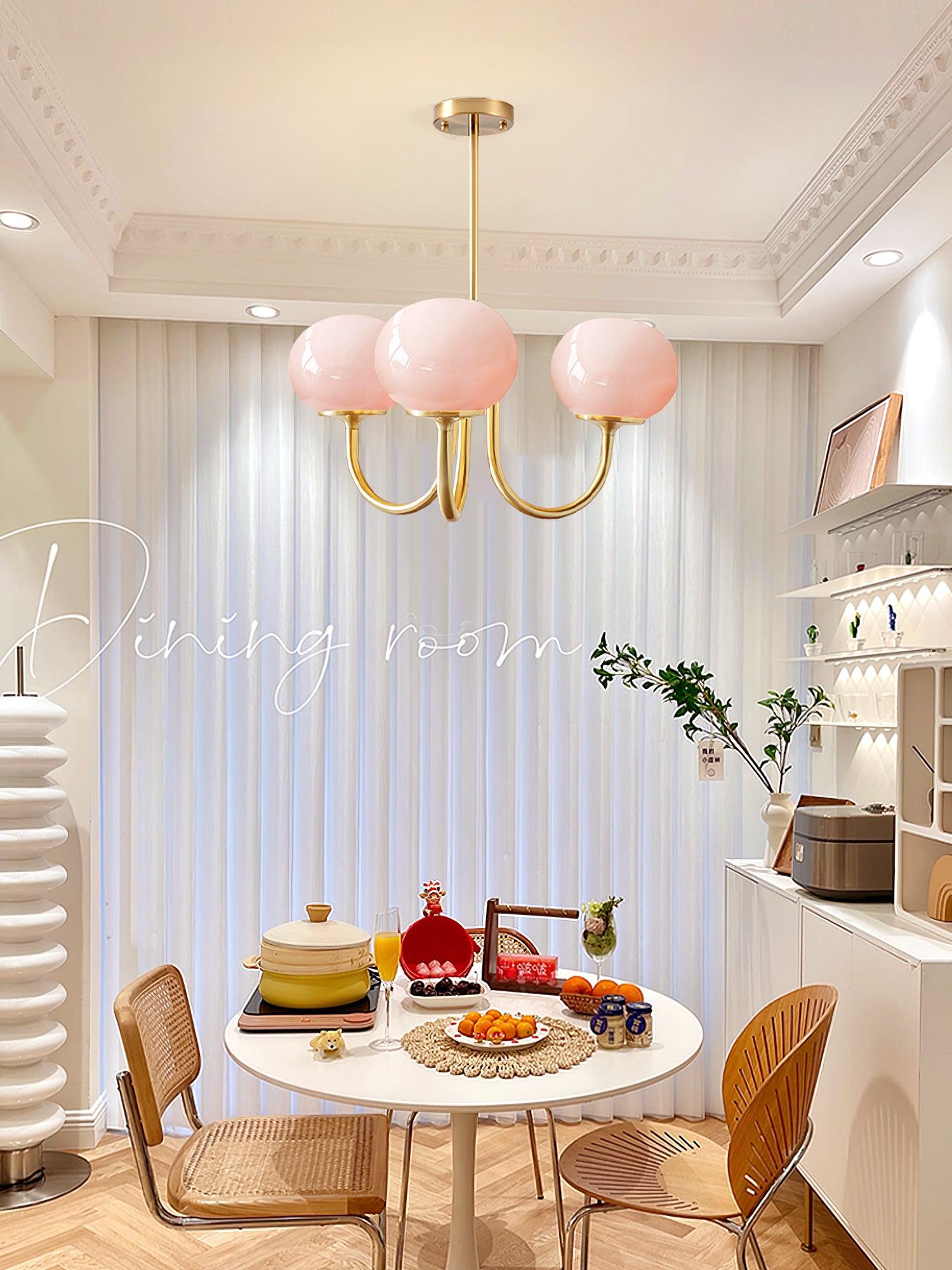 Alora Marshmallow Chandelier With Pink Glass Shades