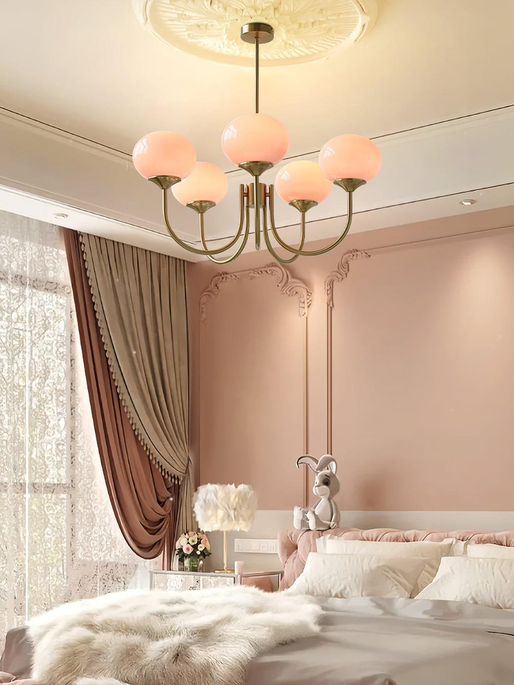 Alora Marshmallow Chandelier With Pink Glass Shades