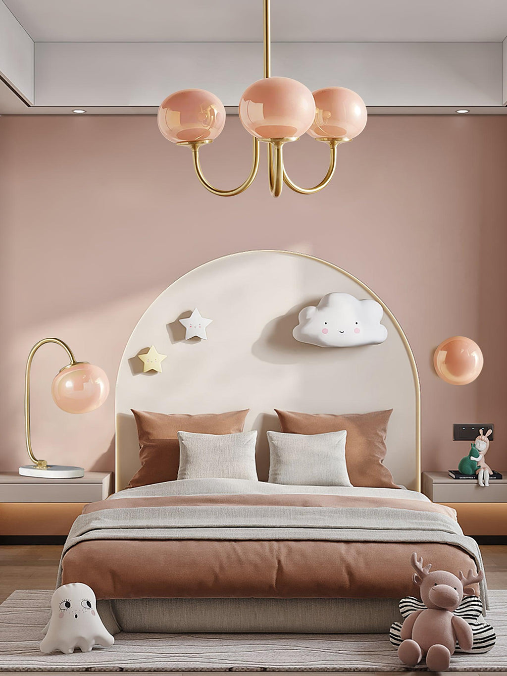 Alora Marshmallow Chandelier With Pink Glass Shades