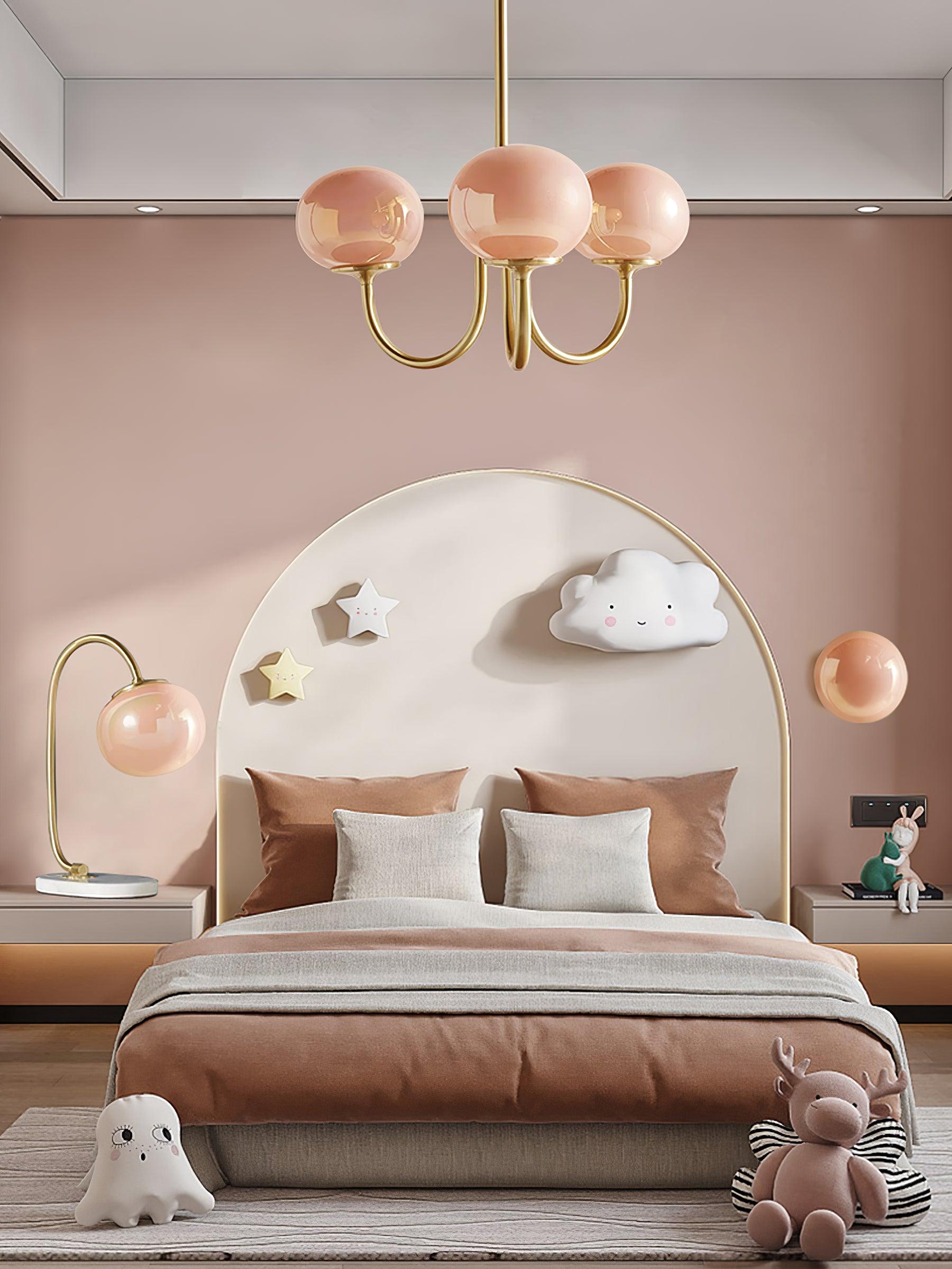 Alora Marshmallow Chandelier With Pink Glass Shades