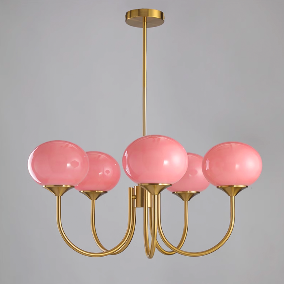 SolaraLuxe Gold Finish Chandelier With Pink Glass Shades