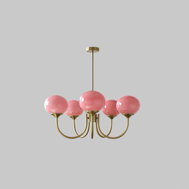 SolaraLuxe Gold Finish Chandelier With Pink Glass Shades