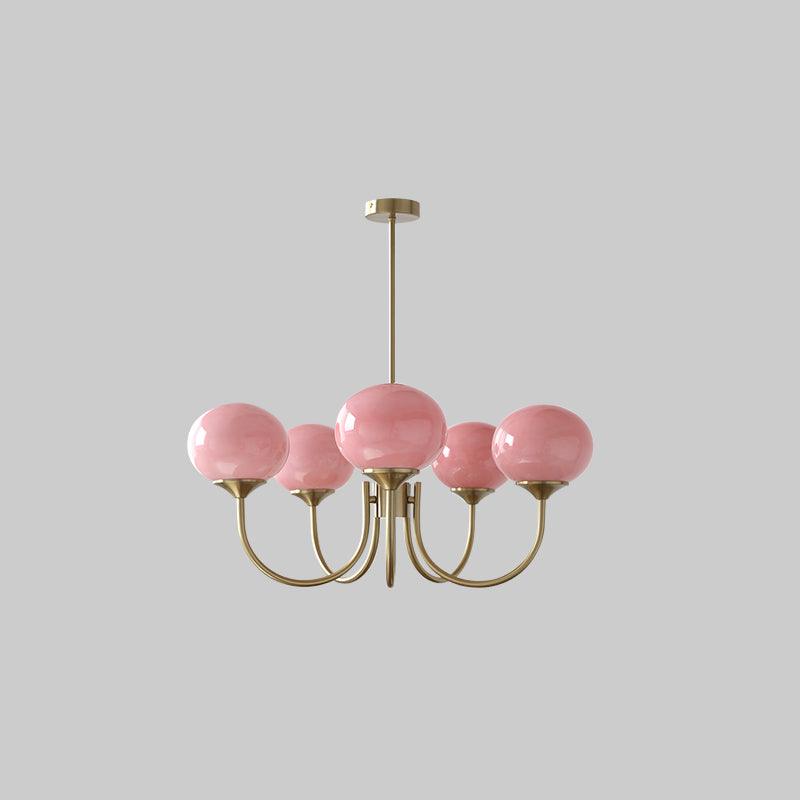 SolaraLuxe Gold Finish Chandelier With Pink Glass Shades