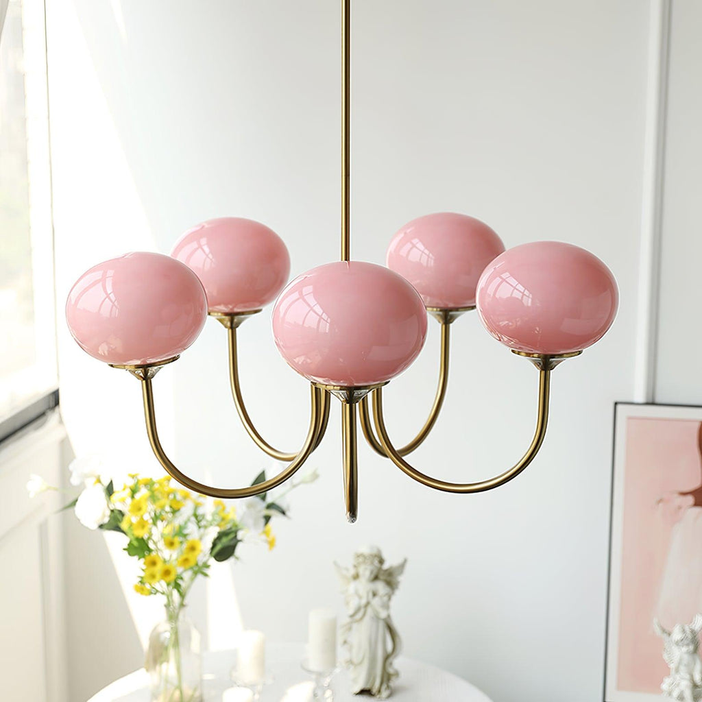 Alora Marshmallow Chandelier With Pink Glass Shades