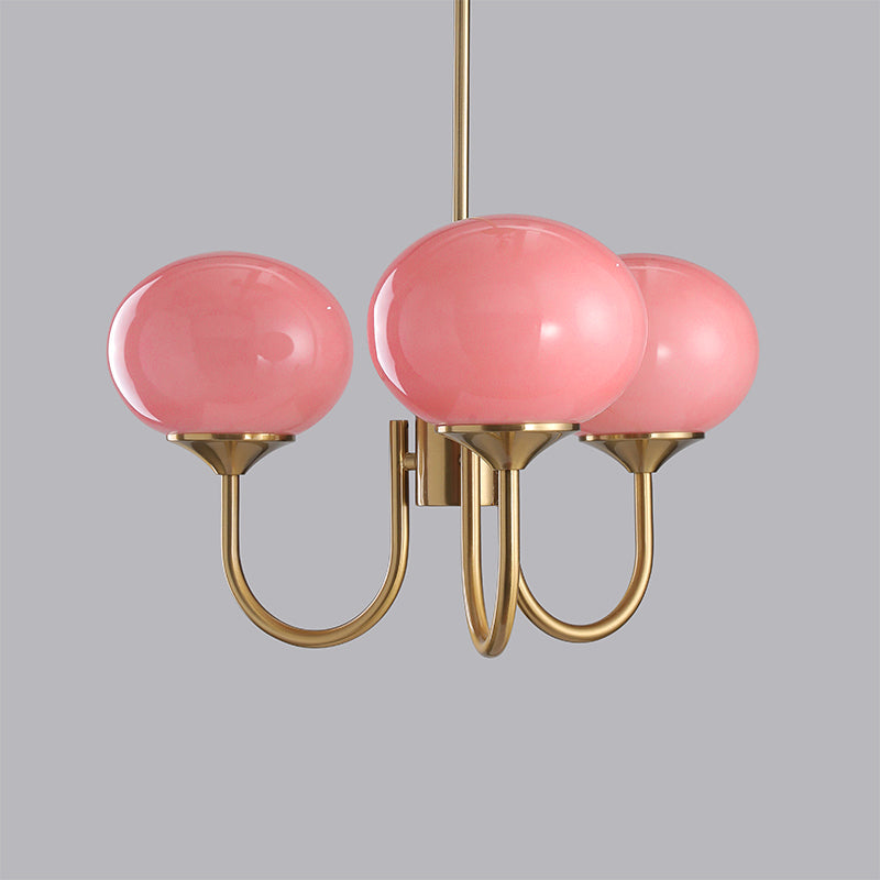 SolaraLuxe Gold Finish Chandelier With Pink Glass Shades